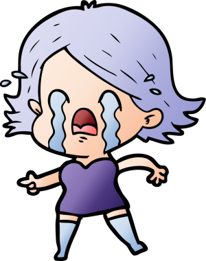 Bir insan tarafından çizilmiş ağlayan çizgi film kadını.