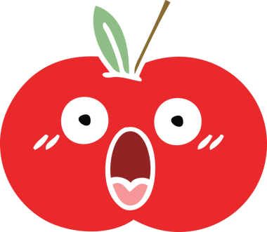 Bir insan tarafından çizilmiş kırmızı bir elmanın düz renkli retro karikatürü