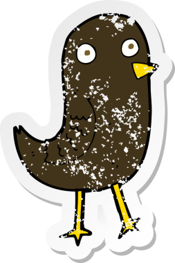 Bir insan tarafından çizilmiş komik bir karikatür kuşunun gerilmiş çıkartması.