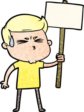 Bir insan tarafından çizilmiş terleyen çizgi film adamı.