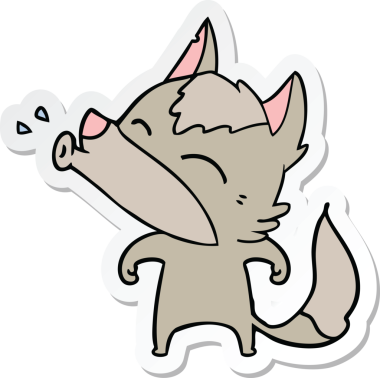 Bir insan tarafından çizilmiş uluyan kurt çizgi filminin çıkartması.