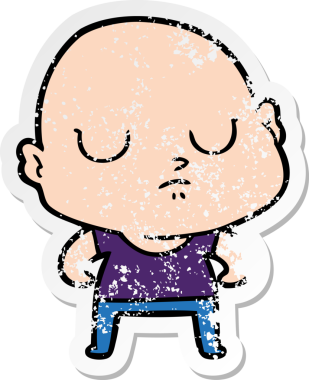 Bir insan tarafından çizilmiş kel bir adamın sıkıntılı çıkartması.