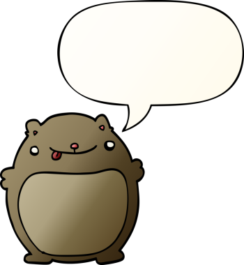 bir insan tarafından çizilmiş yumuşak eğimli konuşma baloncuğu ile çizgi film şişman ayısı