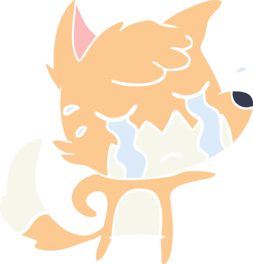 Bir insan tarafından çizilmiş ağlayan tilki düz renkli çizgi film