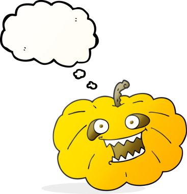 Serbest çizim düşünce baloncuğu karikatürü Cadılar Bayramı balkabağı bir insan tarafından çizildi