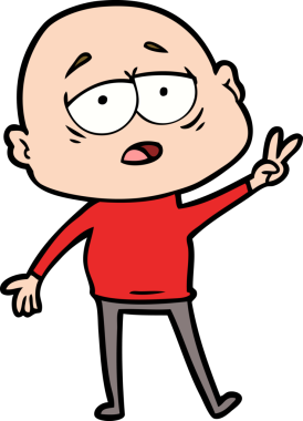 Bir insan tarafından çizilmiş yorgun, kel bir adam.