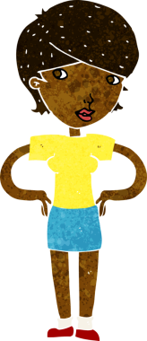 Bir insan tarafından çizilmiş kalçaları olan çizgi film kadını.