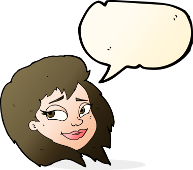 Bir insan tarafından çizilmiş konuşma balonlu mutlu kadın yüzü.