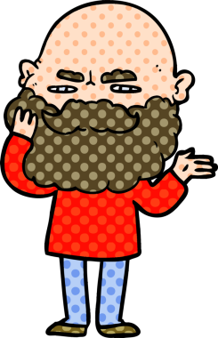 Bir insan tarafından çizilmiş sakallı bir çizgi film adamı.