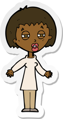 Bir insan tarafından çizilmiş yorgun bir karikatür çıkartması.