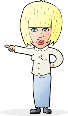 Bir insan tarafından çizilmiş kızgın bir kadını işaret eden çizgi film.