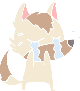 Bir insan tarafından çizilmiş düz renkli ağlayan kurt resmi.