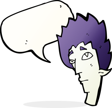 Bir insan tarafından çizilmiş konuşma balonlu vampir kafası.