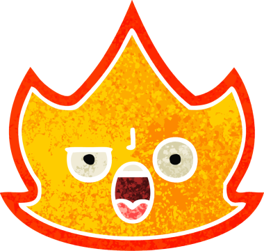 Bir insanın çizdiği ateşin retro illüstrasyon tarzı karikatürü