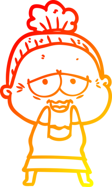 Bir insan tarafından çizilmiş mutlu, yaşlı bir kadının sıcak çizgi çizimi.