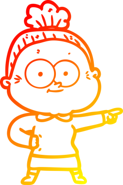 Bir insan tarafından çizilmiş mutlu, yaşlı bir kadının sıcak çizgi çizimi.