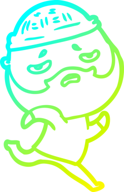 Bir insan tarafından çizilmiş sakallı, endişeli bir çizgi film çizimi.