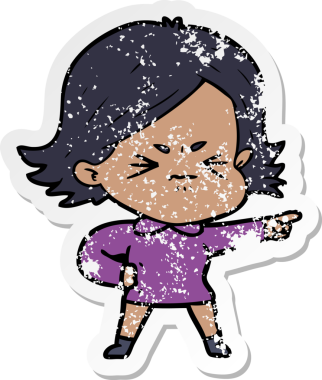 Bir insan tarafından çizilmiş kızgın bir karikatür çıkartması.