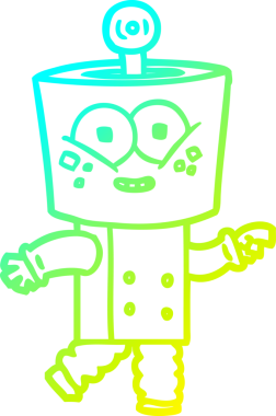 Bir insan tarafından çizilen mutlu çizgi film robotunun çizimi.