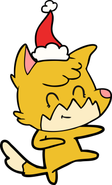 Bir insan tarafından çizilmiş Noel Baba şapkası giymiş dost bir tilkinin el çizimi.