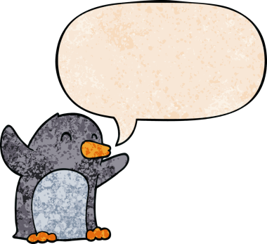 Çizgi film, bir insan tarafından çizilmiş eski moda konuşma baloncuğu ile penguenleri heyecanlandırdı.