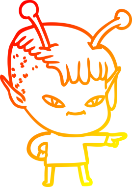 Bir insan tarafından çizilmiş sevimli bir uzaylı kız çizgi çizimi.