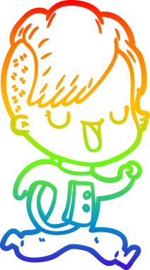 Gökkuşağı gradyan çizgi çizimi bir insan tarafından çizilmiş hippi saçlı astronot kız çizimi