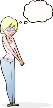 Bir insan tarafından çizilmiş düşünce balonlu çizgi film içerikli kadın.