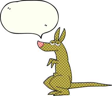 Bir insan tarafından çizilmiş serbest çizilmiş çizgi roman konuşma balonu kangurusu.