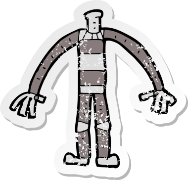 Bir insan tarafından çizilmiş robot bir karikatürün gerilimli çıkartması.