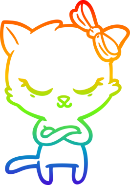 Gökkuşağı gradyan çizimi. Bir insan tarafından çizilmiş şirin bir çizgi film kedisi.