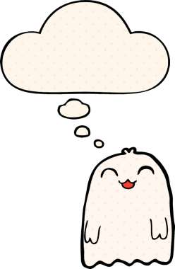 Bir insan tarafından çizilmiş çizgi roman tarzında düşünce baloncuğu olan çizgi film hayaleti.