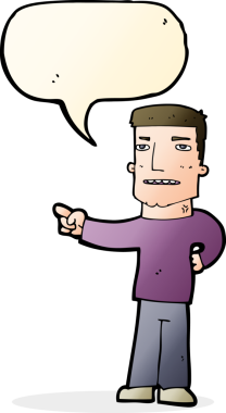 Bir insan tarafından çizilmiş bir konuşma balonuyla işaret eden çizgi film adamı.