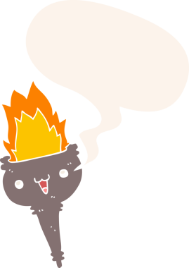 Bir insan tarafından çizilmiş eski tarz konuşma baloncuğu ile yanan karikatür kadehi.