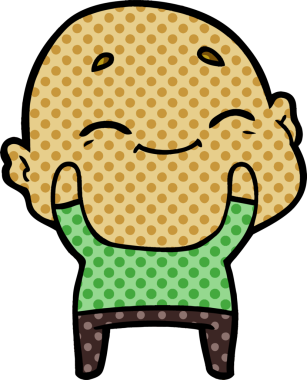 Bir insan tarafından çizilmiş mutlu kel adam çizgi filmi.