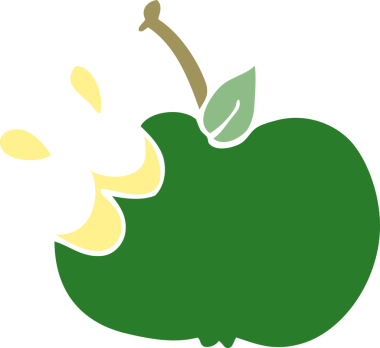 Bir insan tarafından çizilmiş sulu, ısırılmış bir elma.