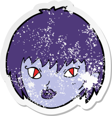 Bir insan tarafından çizilmiş vampir kız suratlı karikatür yapıştırması.