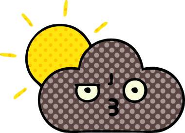 Bir insan tarafından çizilmiş fırtına bulutu ve güneşin çizgi romanı.