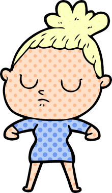 Bir insan tarafından çizilmiş sakin bir kadın çizgi filmi.