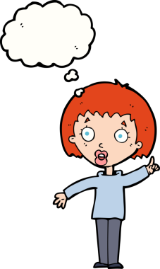 Çizgi filmdeki kadın bir insan tarafından çizilmiş düşünce balonuyla anlatmak istediği şeyi anlatıyor.