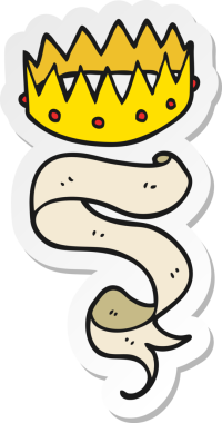 Bir insan tarafından çizilmiş karikatür taç ve parşömen etiketi.