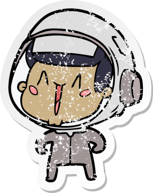 Bir insan tarafından çizilmiş mutlu bir astronotun sıkıntılı çıkartması.