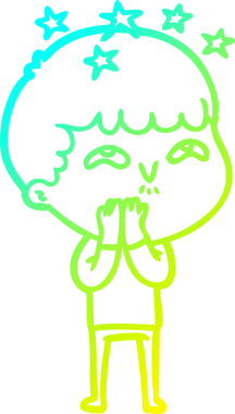 Bir çizgi film karakteri, bir insan tarafından çizilmiş soğuk gradyan çizimi.