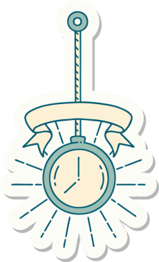 Bir insan tarafından çizilmiş dövme stili altın cep saati çıkartması.