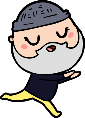 Bir insan tarafından çizilmiş sakallı bir çizgi film adamı.