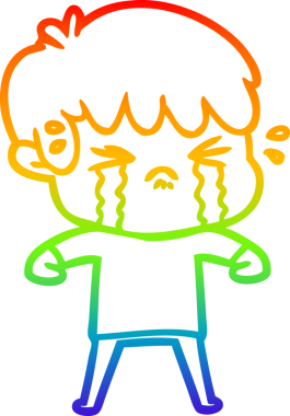 Gökkuşağı gradyan çizimi bir insan tarafından çizilmiş ağlayan bir çizgi çocuk çizimi