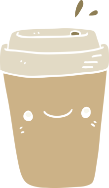 Bir insan tarafından çizilmiş düz renkli çizgi film paket kahve.