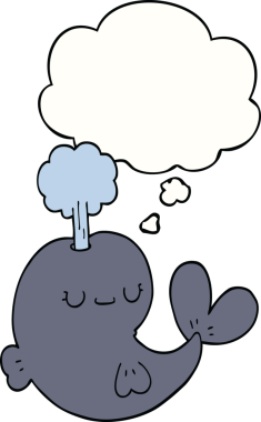 Bir insan tarafından çizilmiş düşünce baloncuklu şirin bir balina.