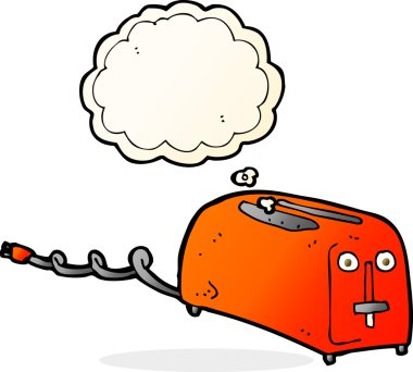 Bir insan tarafından çizilmiş düşünce baloncuklu çizgi film tost makinesi.