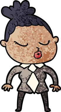 Bir insan tarafından çizilmiş sakin bir kadın çizgi filmi.